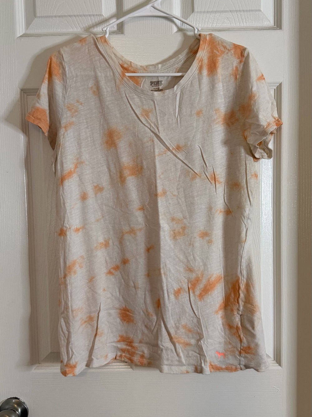 PINK Victoria's Secret White and Orange Tie-Dye Short Sleeve Tee